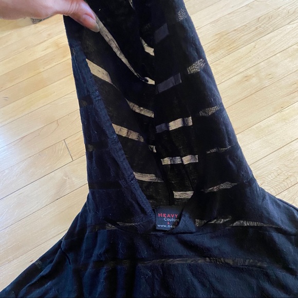 Heavy Red Couture sheer striped top with hood xs - Picture 5 of 11